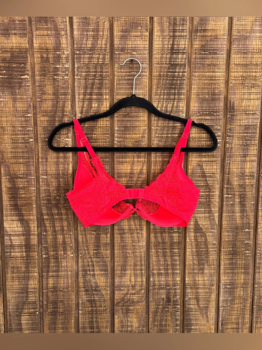 Victoria's Secret Bright Neon Red Very Sexy Unlined Plunge Lace Underwire Bra